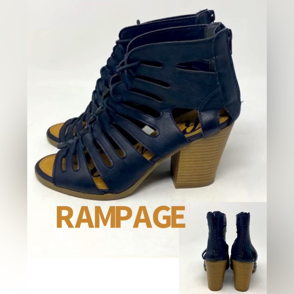 ‼️RAMPAGE VENYCE VITAL Cut Out Block Heel Lace Up Boots, Black 8.5